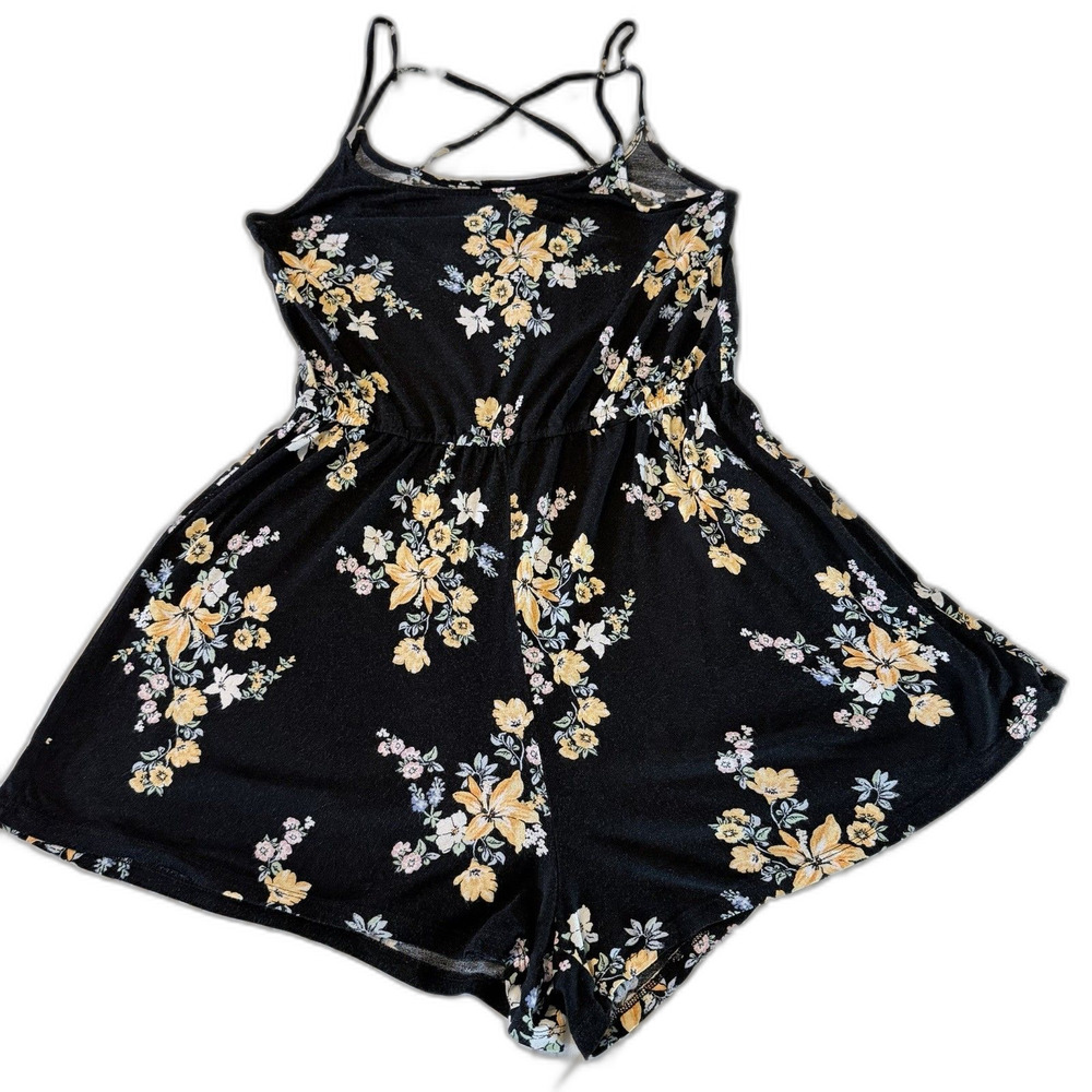 Divided by H&M Black Floral Romper Spaghetti Strap Women’s Size M